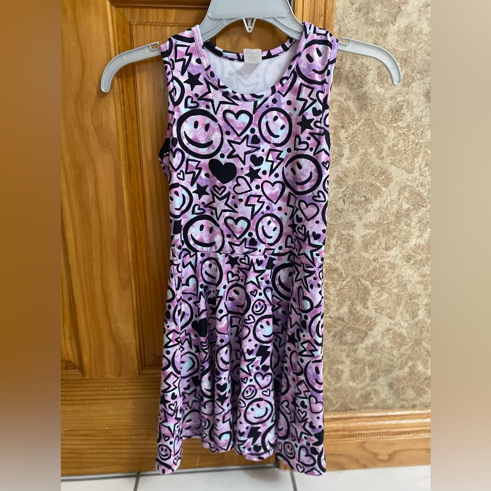 Too Sweet Girls Purple/Blue/Black Emoji/Hearts/Stars Racerback Tank Dress- 8